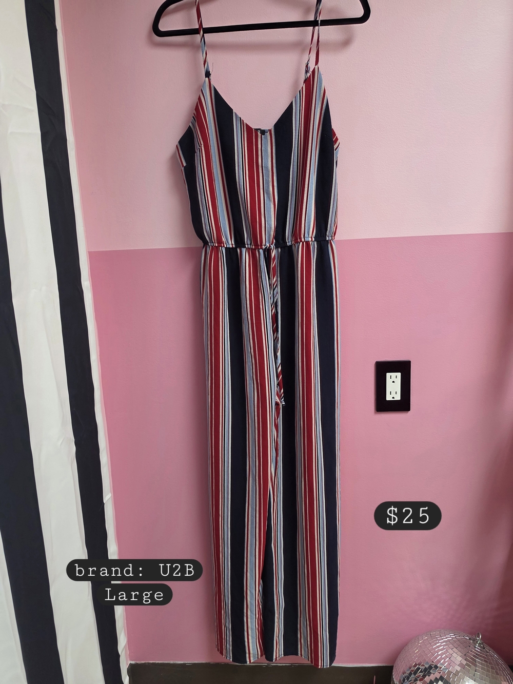 Navy & Red Striped Spaghetti-Strap Jumpsuit